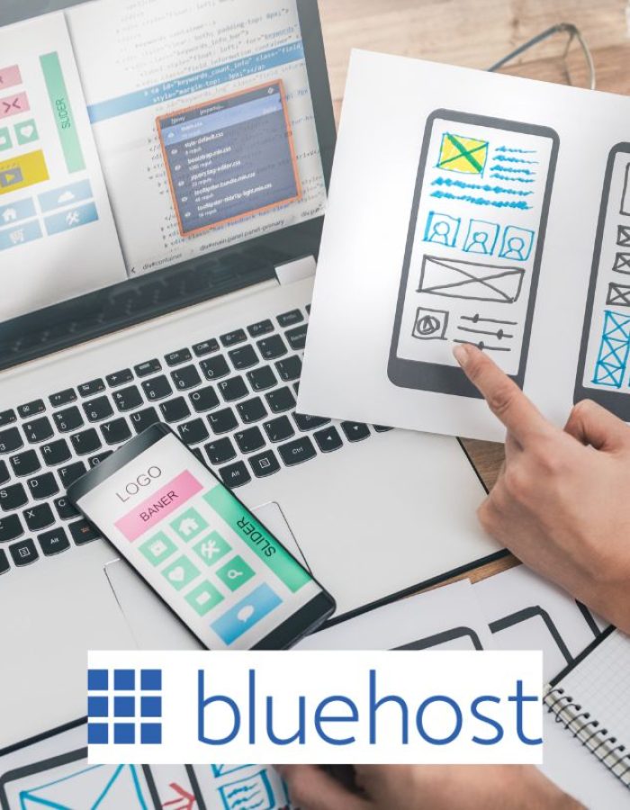 web designer with bluehost logo